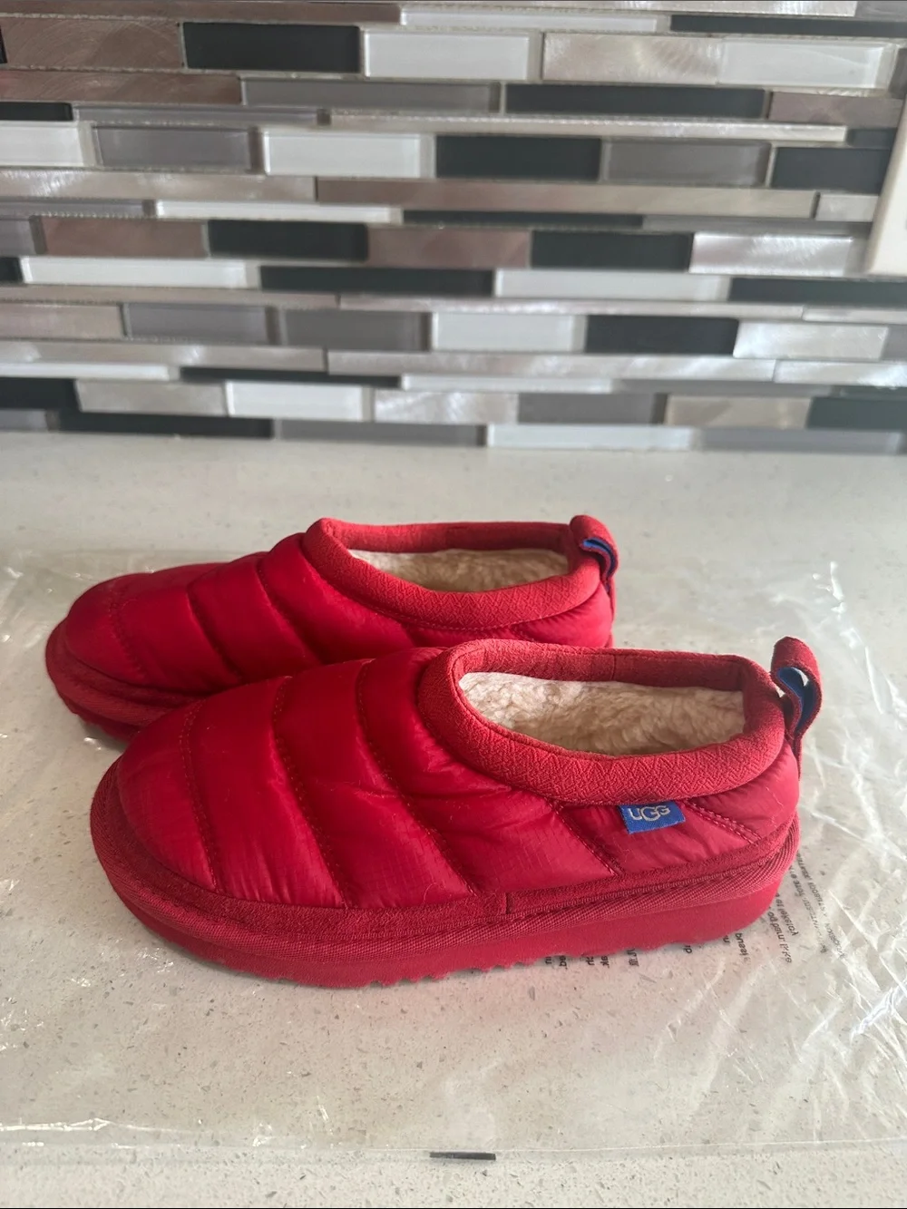 UGG Kids Red Quilted Slip-On Slippers
